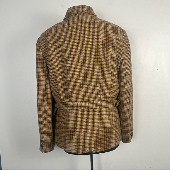 Ralph Lauren Wool Jacket Womens 16 Brown Houndstooth Plaid Equestrian Riding Zip - Picture 4 of 9